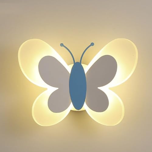 15W LED Innen Wandlampe Dimmbar mit Fernbedienung,Kinderzimmer Wandleuchte mit Schalter und Stecker, Junge Madchen Schlafzimmer Nachttischlampe mit kabel, Kinder Schmetterling lampe Wandbeleuchtung von OOWOKS