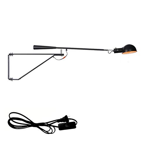 Wandleuchte Arm Schwenkbar Schwarz Retro Wandlampe mit Schalter und Stecker Wand-Leselampe E27 Innen Industrielampe Schlafzimmer Nachttischlampe mit Kabel Verstellbar Lange Wand Lampe Schwarz 115cm von OOWOKS