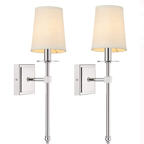 Wandleuchte Innen Chrom Wohnzimmerlampe Stoffschirm, Nachttisch Wandlampe 2er set, 1 x E27 bis max. 60W Up Down Wandbeleuchtung aus Metall und Textil Modern Lampen für Hotel Schlafzimmer Treppe Flur Wandleuchte Innen Chrom Wohnzimmerlampe Stoffschirm, Nachttisch Wandlampe 2er set, 1 x E27 bis max. 60W Up Down Wandbeleuchtung aus Metall und Textil Modern Lampen für Hotel Schlafzimmer Treppe Flur von OOWOKS