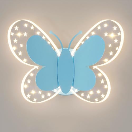 12W LED Wandleuchte mit Schalter Schmetterling Wandlampe Dimmbar Kinder Nachttischlampe mit Kabel Nachtlicht Modern Wandbeleuchtung mit Fernbedienung Innen Wandleuchte für Kinderzimmer Schlafzimmer von OOWOKS