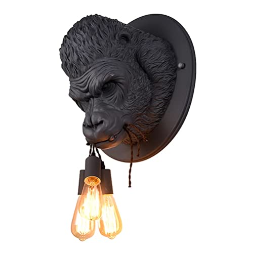 Wandleuchte Wohnzimmer Lampe 3-flammig Gorillakopf Design Wandlampe Tier Harz Wand Deko Lampe E27 Fassung Nachttischlampe Innen Wandbeleuchtung für Schlafzimmer Wohnzimmer Korridor Treppenhaus,Schwarz von OOWOKS