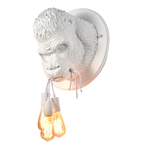 Wandleuchte Wohnzimmer Lampe 3-flammig Gorillakopf Design Wandlampe Tier Harz Wand Deko Lampe E27 Fassung Nachttischlampe Innen Wandbeleuchtung für Schlafzimmer Wohnzimmer Korridor Treppenhaus,Weiß von OOWOKS