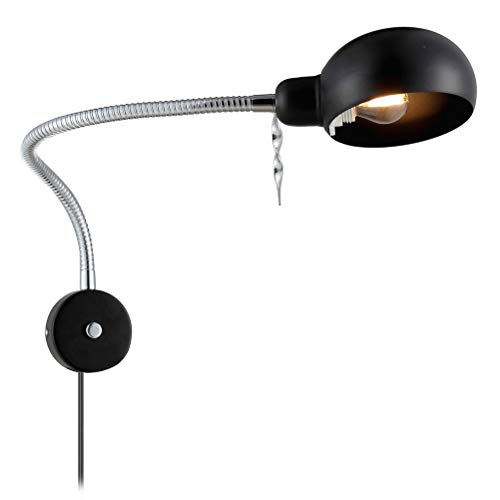 Wandleuchte mit Dimmbare Flexible Schwanenhals Arm, Wand montiertes Arbeitslicht,Bettlampe Drehschalter Leseleuchte Metall Wandlampe Wandstrahler für Schlafzimmer Wohnzimmer Büro, E27 Max 40W, Black von OOWOKS