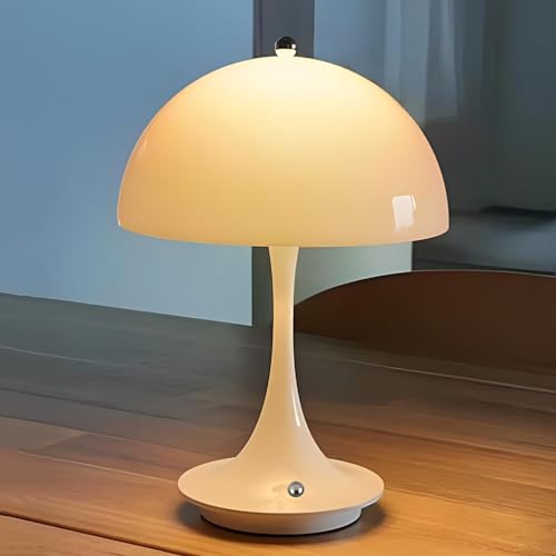 Weiß Pilz Tischlampe Kabellos Dimmbar Touch Tischleuchte Akku Aufladbar Mushroom Lampe 3000K-6000K Nachttischlampe Pilz Nachtlicht Batterie LED Schreibtischlampe für Balkon Garten Esstisch Camping von OOWOKS