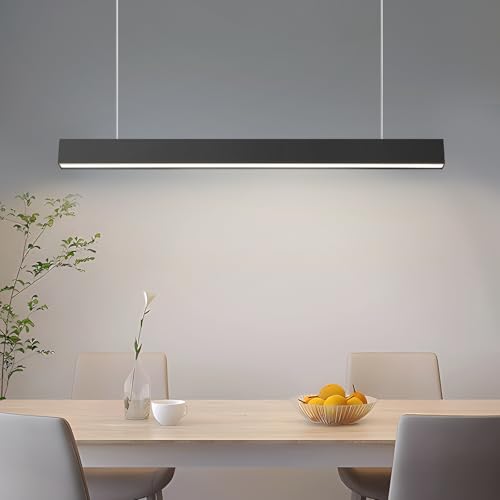 OOWOLF 40 W LED-Pendelleuchte, fokussiertes 4000 K, weiches weißes Licht, 110 cm, für Büro, Wohnzimmer, Esstisch, Garage (Schwarz, 110cm) von OOWOLF