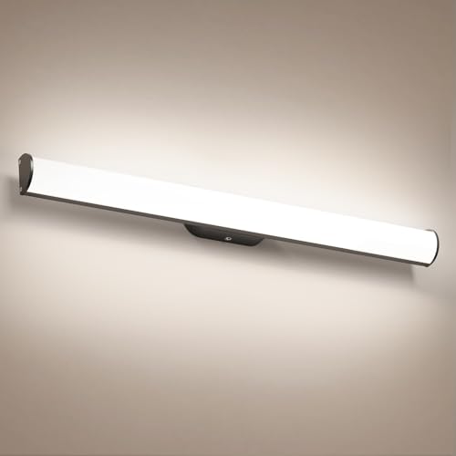 OOWOLF 80cm 30W Spiegelleuchte Bad - 4000K Led Badlampe Wand über IP44 Spiegel für Schminktisch Schrank (Schwarz, 80cm) von OOWOLF
