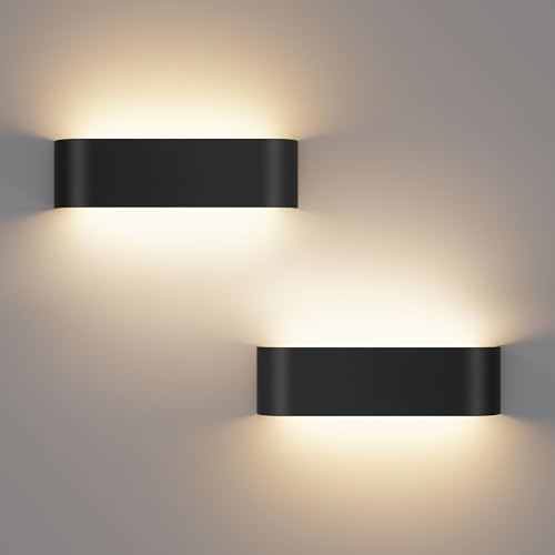 OOWOLF LED Wandleuchten für den Innenbereich - 16W 29.5cm 3000K/4500K/6000K einstellbare Farbtemperatur-Wandleuchten für Schlafzimmer, Wohnzimmer, Küche, Esszimmer (Schwarz, 2er-Packung) von OOWOLF
