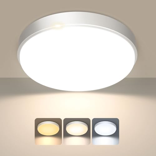 OOWOLF Metallisch Deckenlampe Led Lampe - 2 Pack 24W 23cm Dimmbar Flach Led Deckenleuchte 3000k/4000k/5000k Wohnzimmer Badezimmer Deckenlampe Küche für Flur Decke (Weiß, 1 Pack) von OOWOLF