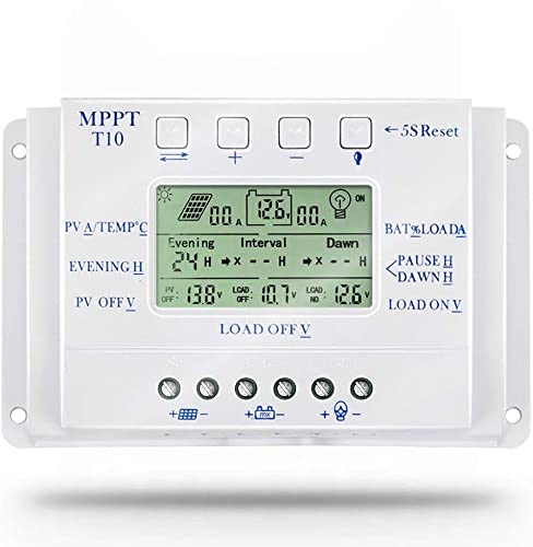 OOYCYOO 10A mppt Solarladeregler 10A 12V/24V Automatische Erkennung der Spannung Solarpanel-Intelligenzregler mit LCD Display von OOYCYOO