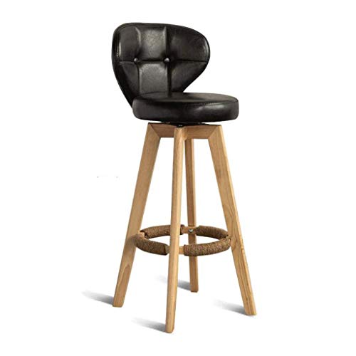 OOzie Furniture Schreibtischstuhl, drehbar, Kunstleder, Barhocker, Freizeit-Hocker aus Holz, Set mit Rückenlehne/Braun/64 cm (Schwarz 64 cm) von OOzie