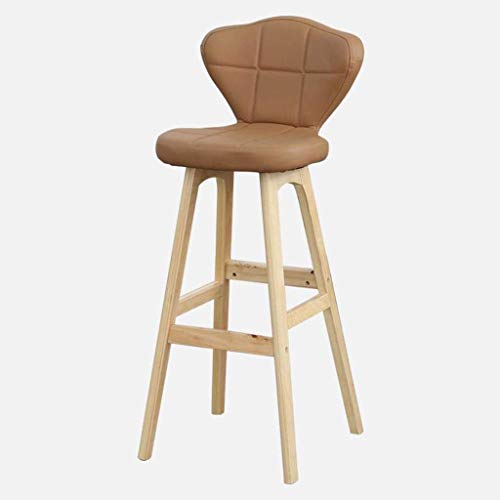 OOzie Möbel-Schreibtischstuhl, Massivholz-Theken-Bar-Sitzstühle mit Rückenlehne, Kunstleder-Freizeit-Hochhocker/Braun/67 cm (Beige 77 cm) von OOzie
