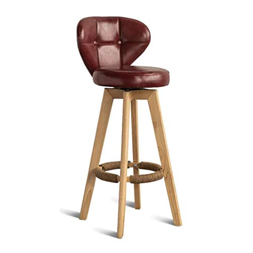 OOzie Möbel-Schreibtischstuhl, drehbar, Kunstleder, Barhocker, Freizeit-Hochhocker aus Holz, Set mit Rückenlehne/Braun/64 cm (K Rot 64 cm) von OOzie