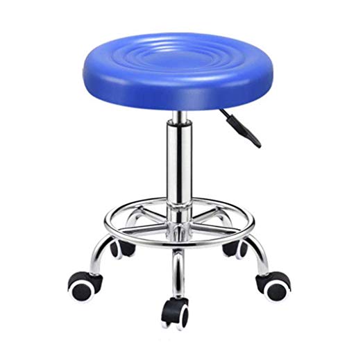 OOzie Möbel Schreibtischstuhl Beauty Hocker Bar Rezeption Salon Rotierender Lift Barstuhl Runder Hocker Weich gepolsterter Rückenlehnenhocker/Weiß (Blau) von OOzie