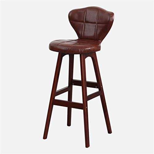 OOzie Möbel Schreibtischstuhl Massivholz Barthekenstühle Sitz mit Rückenlehne, Kunstleder Freizeit Hohe Hocker/Schwarz/77 cm (Braun 67 cm) von OOzie