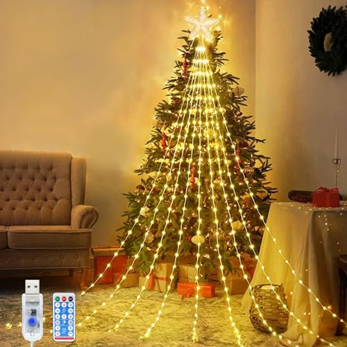 OPAHUTER Wasserdichten Christbaumbeleuchtung mit Sternen, 2M x 9 Girlande Lichterkette Weihnachtsbaum Tannenbaum, LED Weihnachtsbeleuchtung für Garten, Neujahr, Party, Hochzeitsdekoration von OPAHUTER