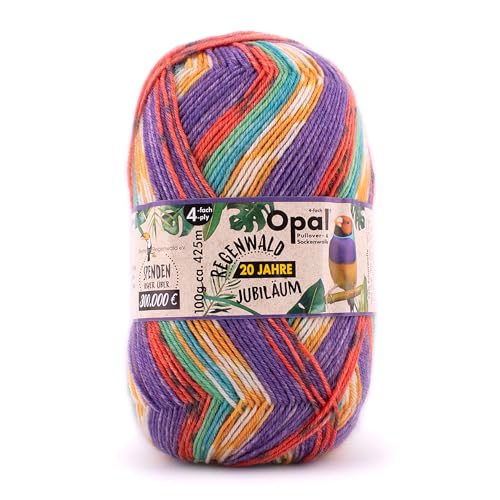 Opal Regenwald 20 Jahre Jubiläum (425m) 4-fädig Garn - Wollmischung, zum Stricken warmer Socken mit einzigartigen Farbmustern, 2143, 1 x 100g von OPAL