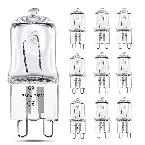 10er Pack G9 Halogenglühbirne 220V-240V 2 Pin klare Kapsellampen warmweiß für Dunstabzugshauben Küchen Wohnzimmer Schlafzimmer (25, Watt) von OPASOLAR