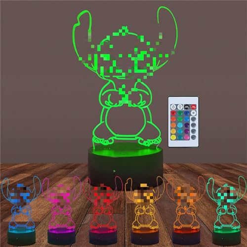 Nachtlicht, 3D LED Illusion Lampe Kinder Touch mit Intelligente Fernbedienung Led Tischlampe,16 Farben Farbwechsel Stichlicht für Jungen Kinderzimmer Weihnachten Dekoration Geburtstag Geschenk von OPEIXSAYKOC