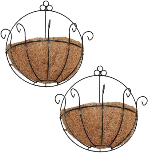 2 Stück Metall Wandbehang Pflanzgefäße halbrunde Pflanzkorb Blume Wandhalter mit Kokoseinsatz Hängetöpfe für Pflanzen Aufhänger für Innen Außen Garten Veranda Dekor (24,9 cm) von OPENDGO