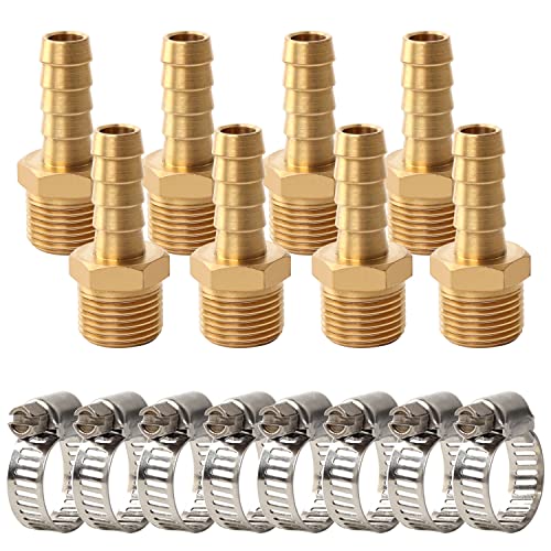8 Stück Schlauchanschluss 10 mm Widerhaken x 1/4 Zoll BSP Außengewinde Messing Schlauchverbinder Adapter mit Schlauchschelle für Luftschlauch Gasschlauch Wasserschlauch von OPERMAXER