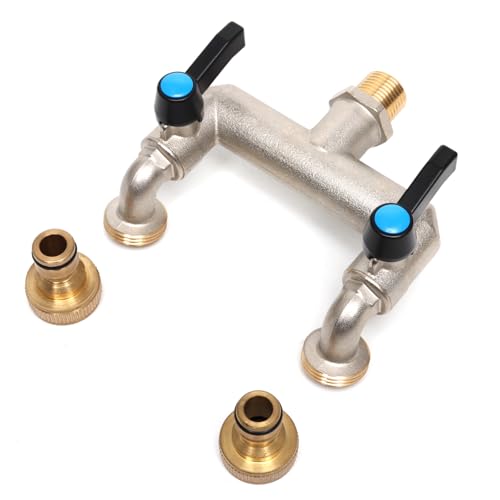 OPERMAXER 3/4 Zoll Doppel Auslaufhahn，Verlängerter Griff(Metall),Messing 2-Wege Wasserverteiler mit 3/4 Zoll BSP Gartenschlauch Wasserhahn-Anschluss，Doppel-Wasserhahn für Garten,Regentonne von OPERMAXER