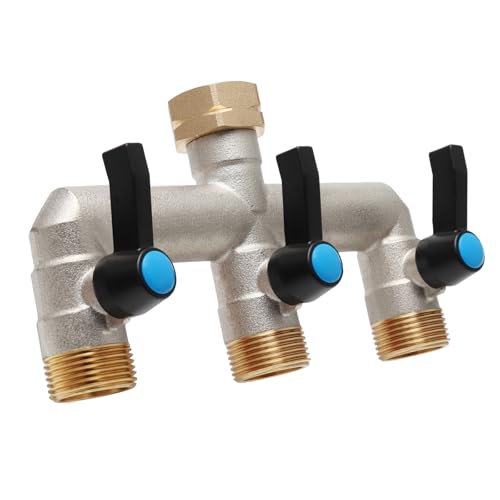 OPERMAXER 3-Wege Verteiler [Großer Durchfluss], 3/4 Zoll Wasserhahn Wasserverteiler aus Vernickeltem Messing, Verlängerter Metallgriff, Größerer Auslass für eine Effizientere Gartenbewässerung von OPERMAXER