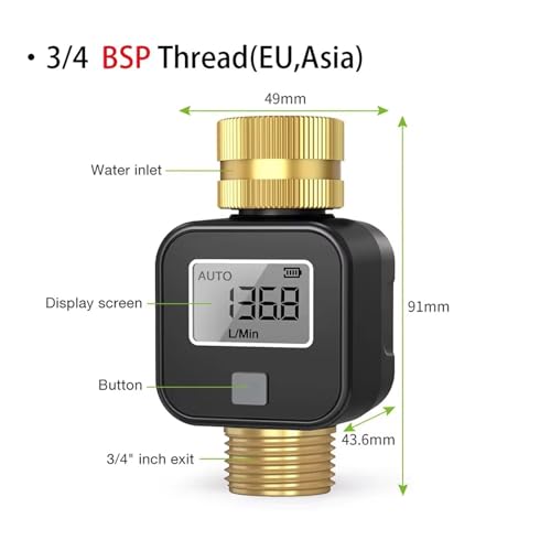 OPFVUJIKX Digitaler Wasserdurchflussmesser, hochgenau, IP5X, misst Wasserverbrauch und Durchflussrate for den Bewässerungsschlauch im Garten im Freien(Version (Brass2)) von OPFVUJIKX