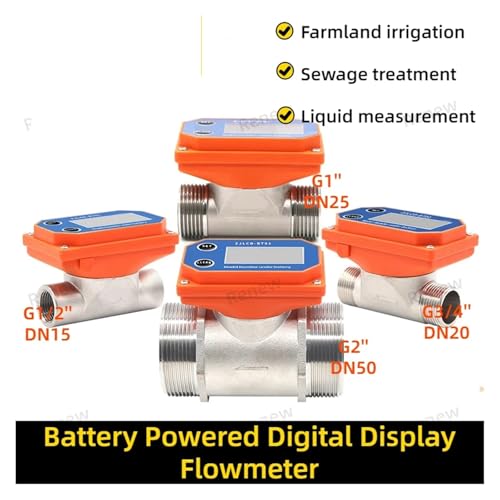 OPFVUJIKX Trockenzellen-Durchflussmesser mit Digitalanzeige, Edelstahl, LCD, elektronischer Durchflussmesser, Gewinde-Durchflusssensor, Wasser for die Bewässerung von Bauernhof/Garten(DN32) von OPFVUJIKX