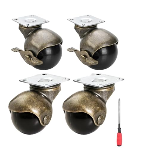 Bürostuhl Rollen 4 stücke 1,5/2 Zoll Ball Caster Räder Bremse Bronze Gummi Lenkrollen for Büro Stuhl Sofa(1.5 inch combo) von OPIGJUFD
