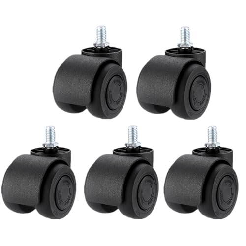 Bürostuhl Rollen 5 Stück M8/M10/M11 Gummi-Drehstuhl-Universalrad, Stummschaltrolle, Computer-Bürositz, Doppellager, 2 Zoll(Black-Screw-M10) von OPIGJUFD