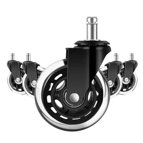 Bürostuhl Rollen 5PCS Bürostuhl Caster Räder 3 Zoll Swivel Gummi Ersatz Weiche Rollen Möbel Hardware(Black 5pcs 10mm) von OPIGJUFD