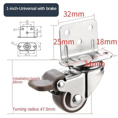 Bürostuhl Rollen Universals Lenkrollen for Tisch, Stuhl, Sofa, mit/ohne Bremse, strapazierfähig, Möbelrad, leiser Trolley(1 Inch With Brake) von OPIGJUFD
