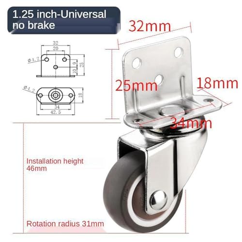 Bürostuhl Rollen Universals Lenkrollen for Tisch, Stuhl, Sofa, mit/ohne Bremse, strapazierfähig, Möbelrad, leiser Trolley(1.25 Inch No Brake) von OPIGJUFD
