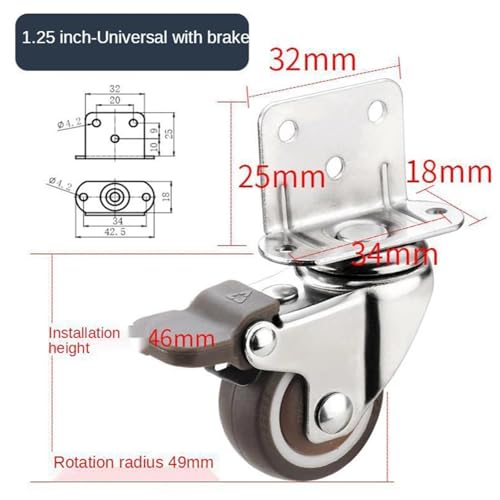 Bürostuhl Rollen Universals Lenkrollen for Tisch, Stuhl, Sofa, mit/ohne Bremse, strapazierfähig, Möbelrad, leiser Trolley(1.25 Inch With Brake) von OPIGJUFD