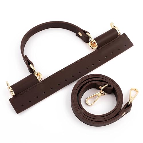 Diy Kunstleder-Handtaschen-Herstellungsset DIY Häkeltaschenzubehör mit Löchern, schwarze Träger for gewebte Taschen, Set Taschengriffe mit Hardware, DIY-Zubehör for die Taschenherstellung(Coffee) von OPIGJUFD