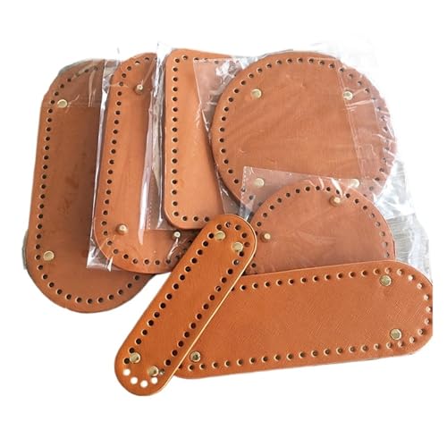 Diy Kunstleder-Handtaschen-Herstellungsset Ovaler/runder Boden for gestrickte Tasche, Ledertaschenzubehör, handgefertigter Boden mit Löchern, Diy-Häkelarbeit, Boden, Pu-Taschenbasis(Borwn,25x12cm) von OPIGJUFD