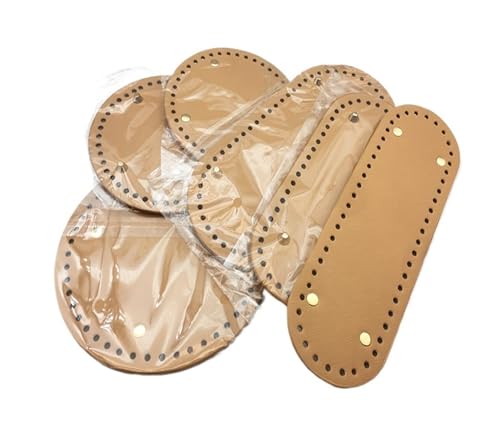Diy Kunstleder-Handtaschen-Herstellungsset Ovaler/runder Boden for gestrickte Tasche, Ledertaschenzubehör, handgefertigter Boden mit Löchern, Diy-Häkelarbeit, Boden, Pu-Taschenbasis(Khaki,22x10cm) von OPIGJUFD