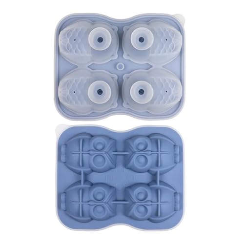 Eiswürfelform 4-teilige Eulen-Eiskugelformen, Tiergitter, Katzenkopf, Silikonwürfelformen, for Zuhause, Küche, Hotel(Blue 1PCs) von OPIGJUFD