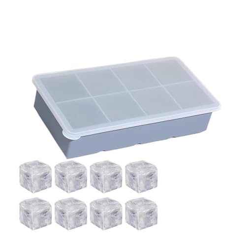 Eiswürfelform 8 Grids Große Eiswürfelschale Mit Deckel Silikonkautschuk Bunte Quadratische Form for Cocktail Eiskaffee Küche(Blue Ice Tube Mold) von OPIGJUFD
