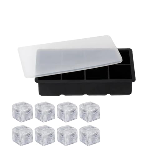 Eiswürfelform Eiswürfelschale Große Form Silikon Square Maker Creme Werkzeuge 8 Grid Küchenzubehör(Black) von OPIGJUFD