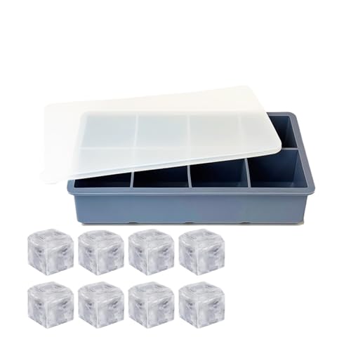 Eiswürfelform Eiswürfelschale Große Form Silikon Square Maker Creme Werkzeuge 8 Grid Küchenzubehör(Blue) von OPIGJUFD