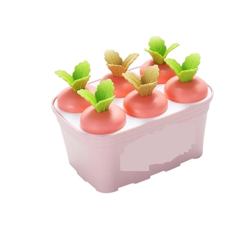 Eiswürfelform Niedliche Karotten-Eiscreme-Form, 6 Gitter, DIY-Eis am Stiel-Hersteller, einfache Reinigung, Sommer-Eiswürfelschale(Pink) von OPIGJUFD