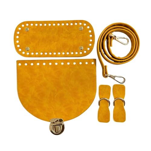OPIGJUFD DIY Kunstleder-Handtaschen-Herstellungsset 1Set Zubehör for Handtaschen 5pcs DIY Häkeln Tasche Kit handgemachte Tasche unten DIY Leder Tasche Riemen for die Herstellung von Taschen(Yellow) von OPIGJUFD