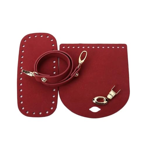 OPIGJUFD DIY Kunstleder-Handtaschen-Herstellungsset 3 Teile/Satz Faux Leder Schulter Tasche for DIY Rucksack Zubehör Unteren Riemen Gewebte Set Handgemachte Häkeln Gurt(Red) von OPIGJUFD