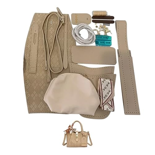 OPIGJUFD DIY Kunstleder-Handtaschen-Herstellungsset DIY Nähen Handgemachte Tasche Set Schulter Riemen Leder Tasche Herstellung Kit Hand Nähen Zubehör for Frauen Handtasche(Num5 Khaki) von OPIGJUFD