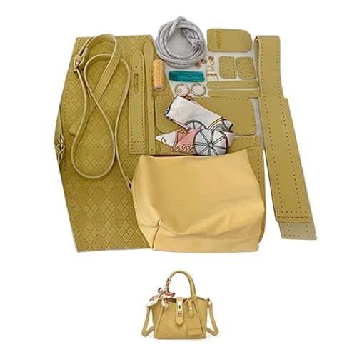OPIGJUFD DIY Kunstleder-Handtaschen-Herstellungsset DIY Nähen Handgemachte Tasche Set Schulter Riemen Leder Tasche Herstellung Kit Hand Nähen Zubehör for Frauen Handtasche(Num5 Yellow) von OPIGJUFD