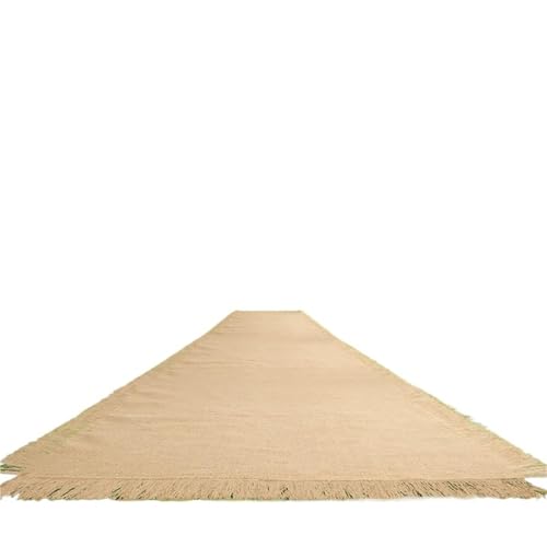OPIGJUFD Messeteppich Rot Hochzeitsgangteppich, Jute, rustikaler Sackleinen-Tischläufer mit Fransenrand, Laufstegteppich for Hochzeitspartys, Brautparty-Dekor(Tassel A,6M_1M) von OPIGJUFD