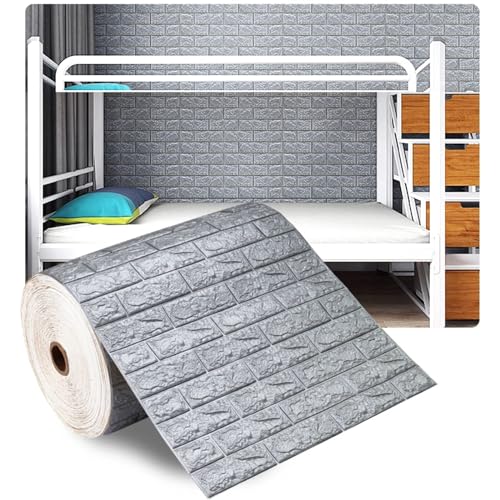 OPIGJUFD Tapete Wohnzimmer 3D Selbstklebende Tapete 70 cm * 1 m Kontinuierliche wasserdichte Ziegelwandaufkleber Wohnzimmer Schlafzimmer Kinderzimmer Heimtextilien(Silver grey) von OPIGJUFD