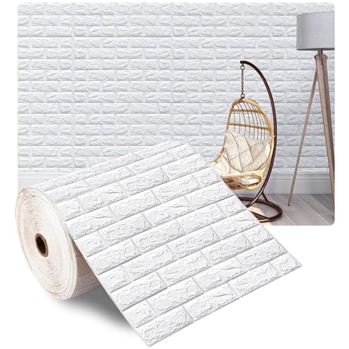 OPIGJUFD Tapete Wohnzimmer 3D Selbstklebende Tapete 70 cm * 1 m Kontinuierliche wasserdichte Ziegelwandaufkleber Wohnzimmer Schlafzimmer Kinderzimmer Heimtextilien(White) von OPIGJUFD