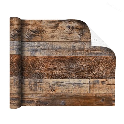 OPIGJUFD Tapete Wohnzimmer Braunes Holz, selbstklebende Tapete for Abziehen und Aufkleben, Holzplanken-Wandaufkleber for Arbeitsplatten, Schränke, Regale, Schubladen, Wandtüren(1mx45cm) von OPIGJUFD